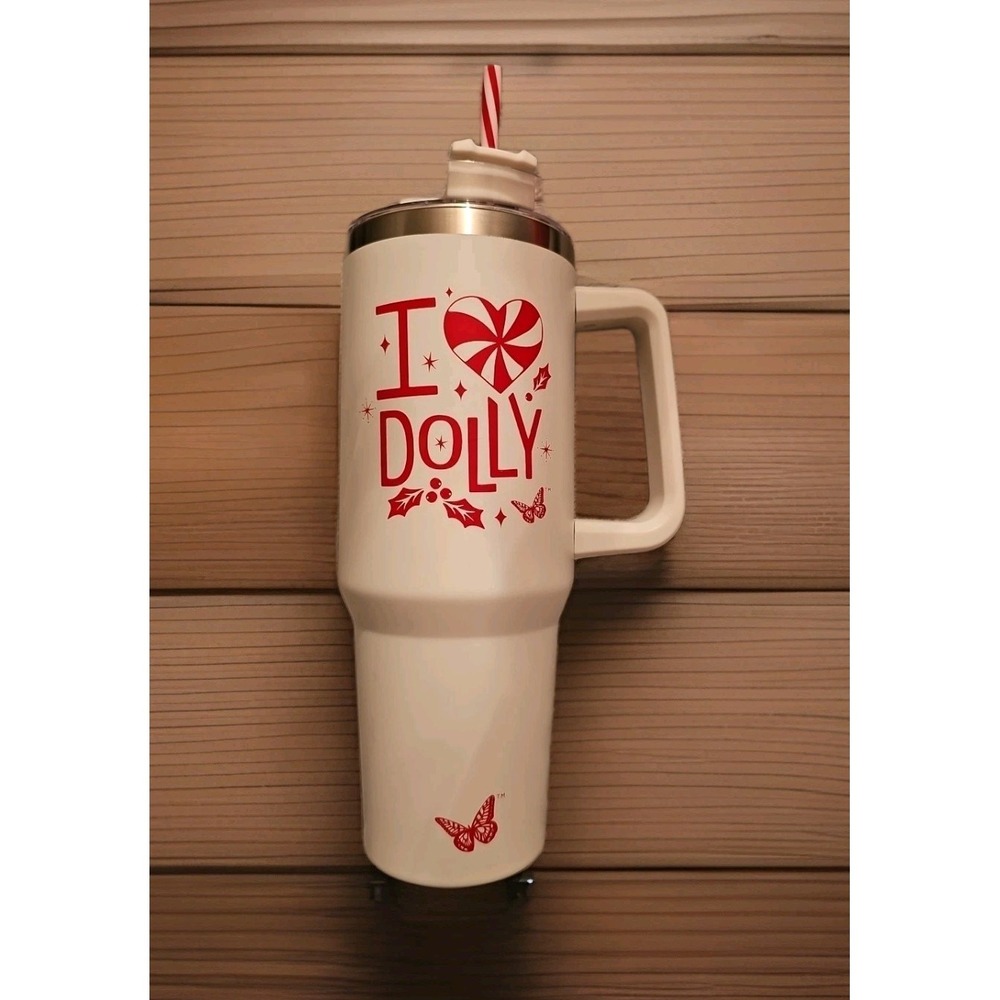 Dolly Parton White Tumbler Christmas 2025 DG 40oz Trending Peppermint Straw